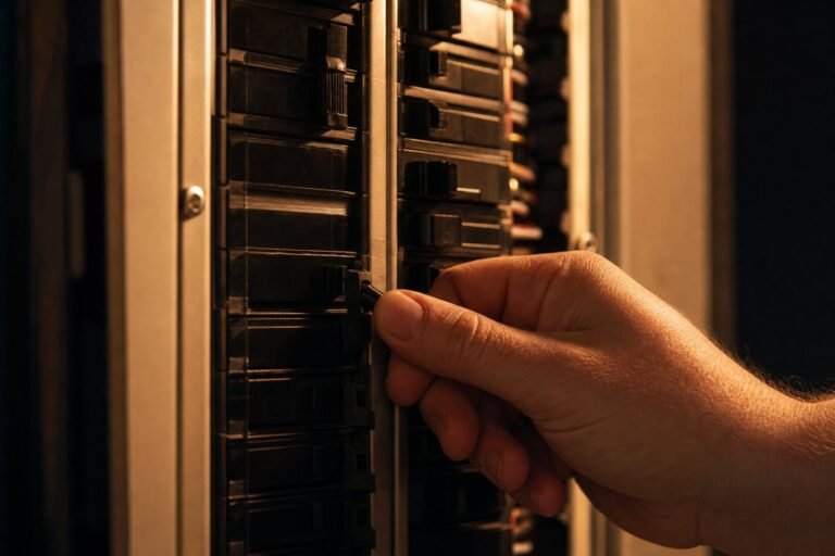 Hand resetting a tripped circuit breaker in a residential electrical panel