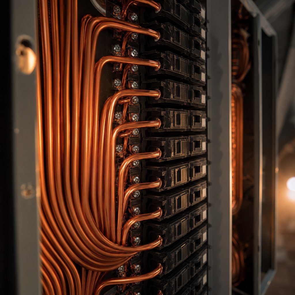 Meticulous copper wiring inside a residential electrical panel by Copperview Electric