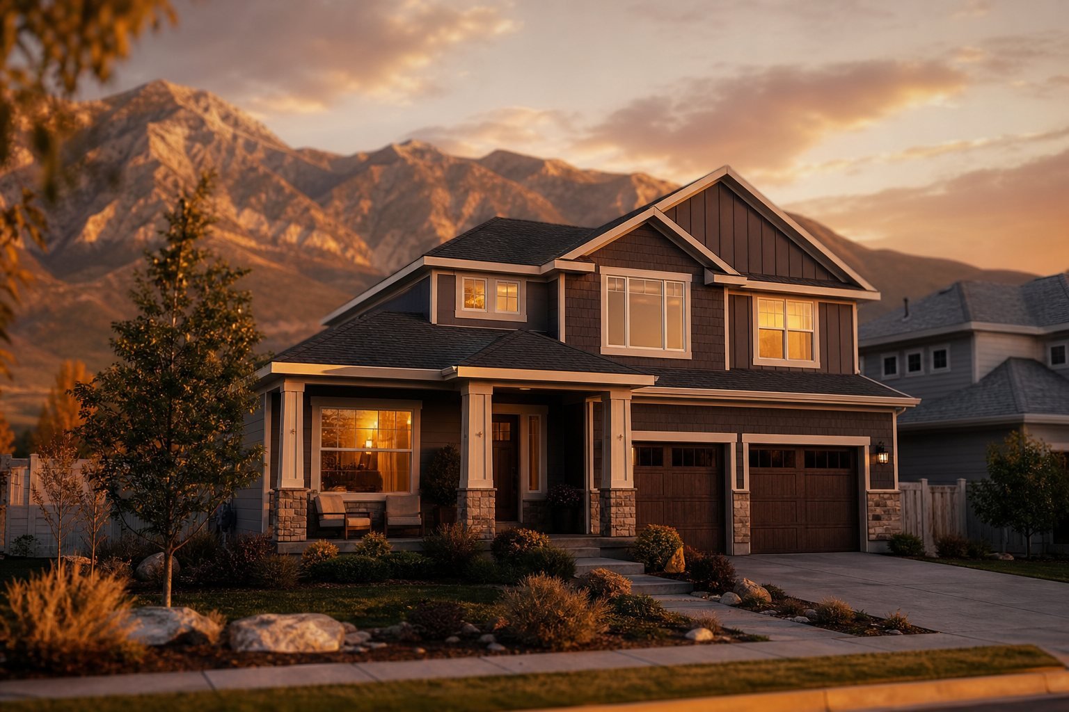 Tidy Utah post-war home at dusk