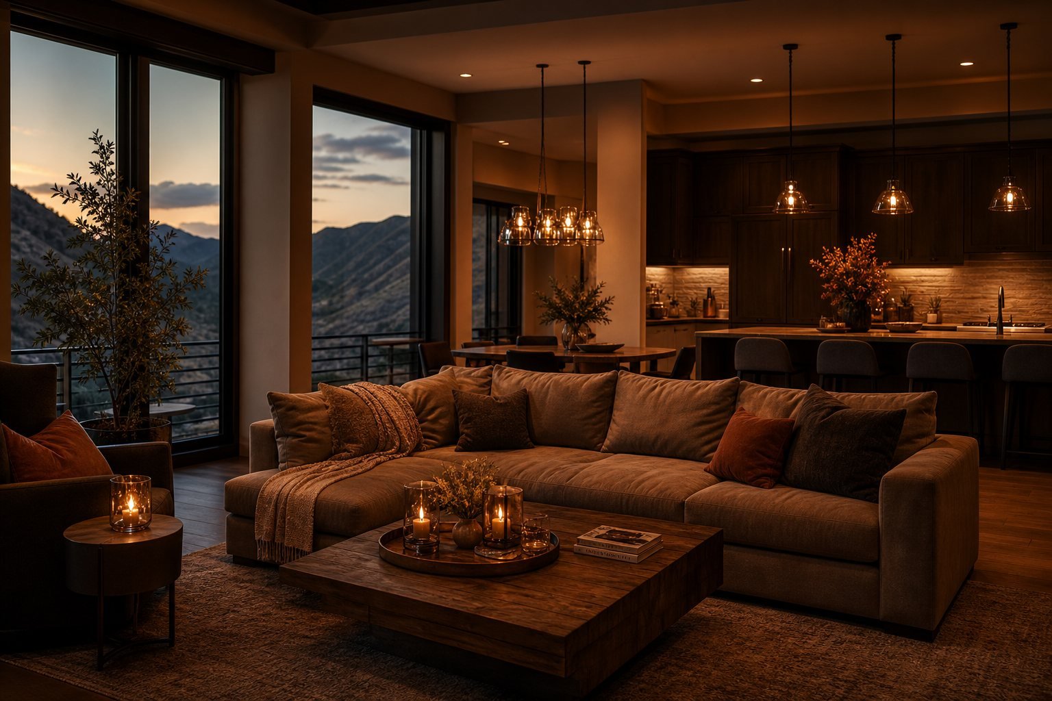 Warm evening interior of an established Utah home