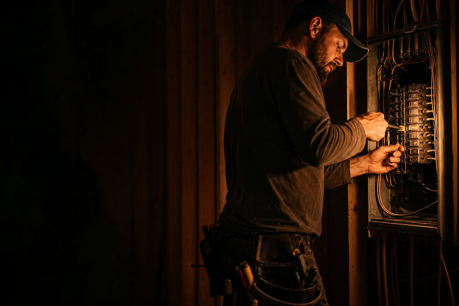 Copperview Electric electrician at work on a residential panel in Ogden, Utah