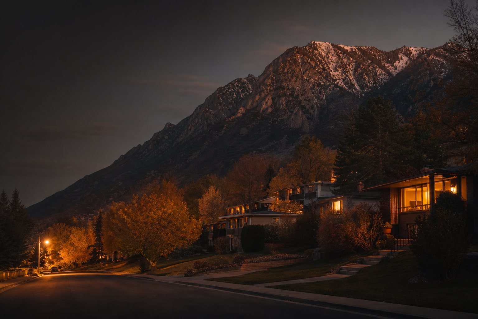 Northern Utah bench neighborhood served by Copperview Electric at dusk