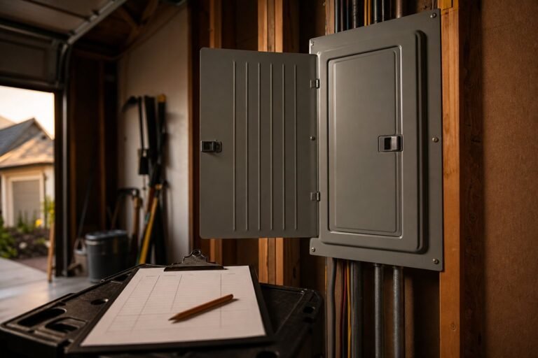 New 200-amp electrical panel beside an itemized estimate clipboard after an upgrade in Utah