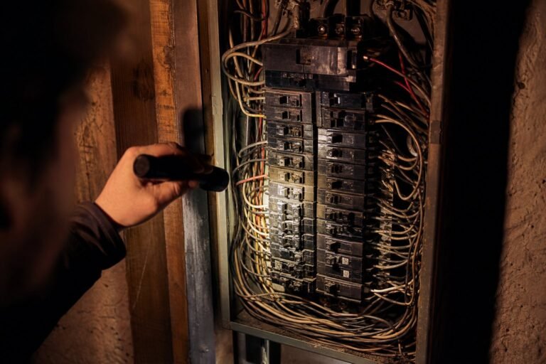 Overcrowded older electrical panel with tandem breakers and no open slots in a Utah basement